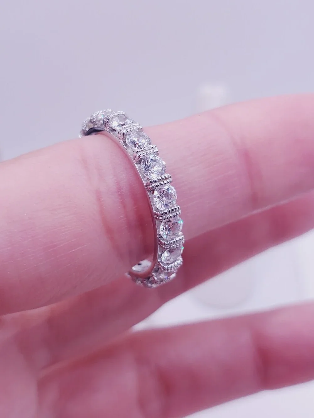 925 Sterling Silver Clear Cz Pave Eternity Band Ring